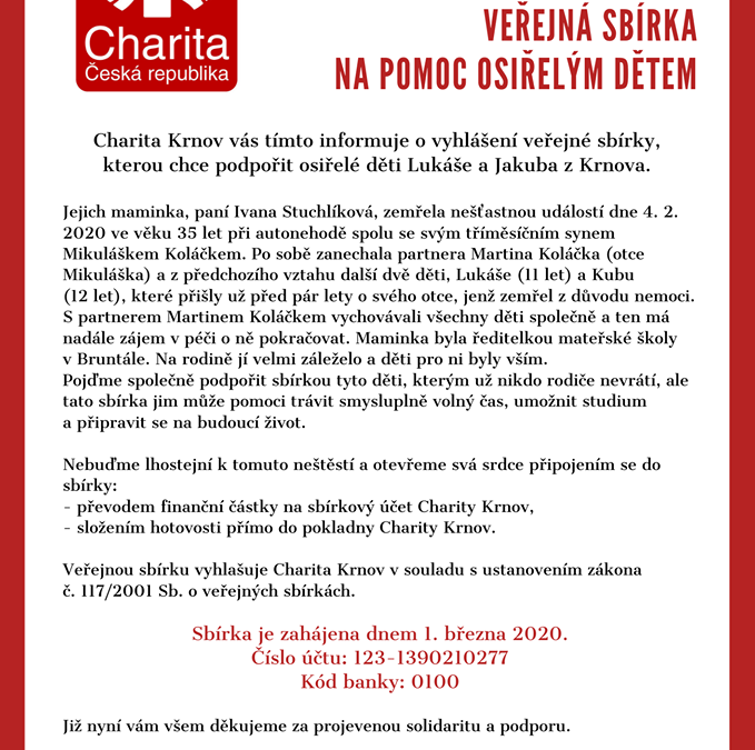 Osiřelé děti z Krnova potřebují pomoc, Charita Krnov vyhlásila veřejnou sbírku