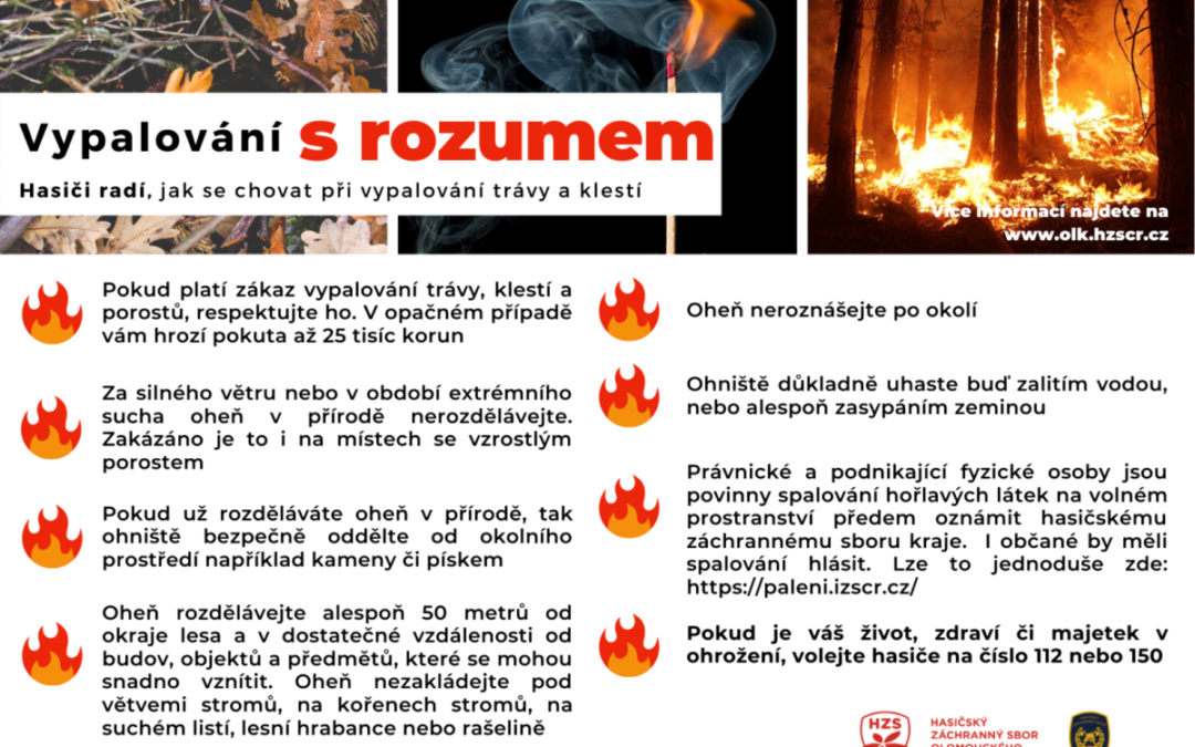 HASIČI RADÍ: Jak se bezpečně chovat při pálení klestí a trávy?