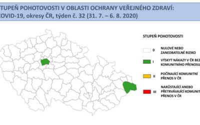 Mapa stupňů pohotovosti: všechny okresy v ČR jsou bez rizika komunitního přenosu