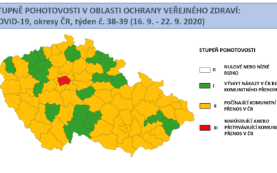 V celé ČR stoupají záchyty pozitivně diagnostikovaných pacientů s COVID-19, do oranžového stupně nyní spadá již 58 okresů