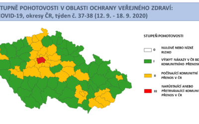 V Praze přetrvává červený stupeň pohotovosti, do oranžového stupně nyní spadá 28 okresů