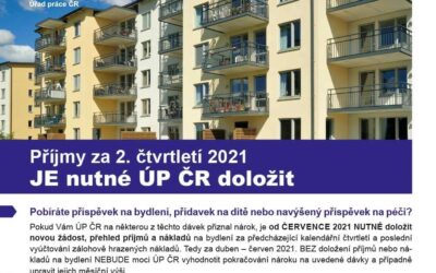 Dokládání příjmů a nákladů na bydlení za 2. čtvrtletí 2021 je nutné