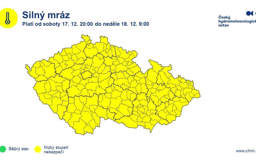 Meteorologové varují před silným mrazem na noc ze soboty 17. na neděli 18. prosince