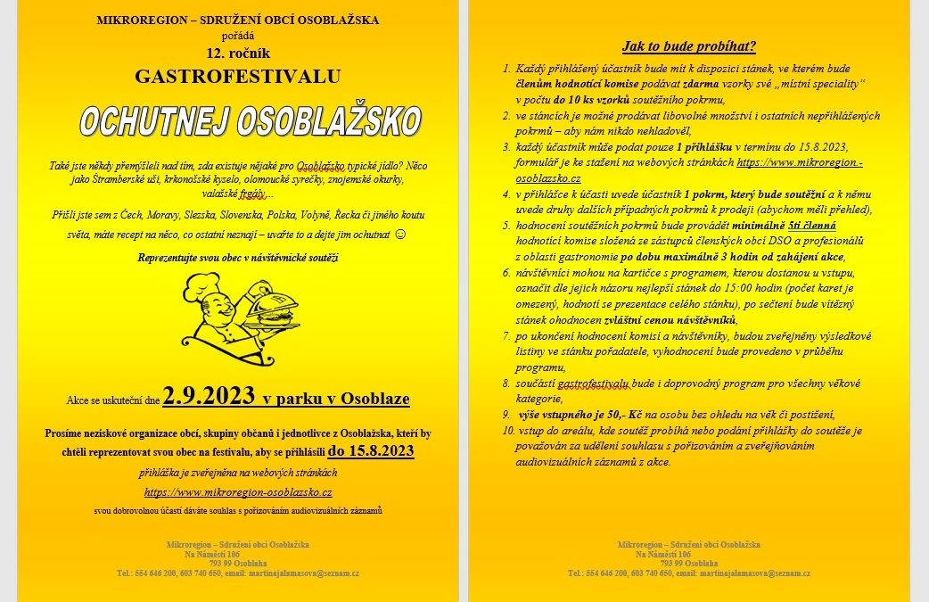 Pořadatelé přijímají přihlášky na 12. ročník gastrofestivalu Ochutnej Osoblažsko