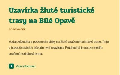 Povodeň poškodila turistické trasy na Bílé Opavě v Jeseníkách, žlutá je uzavřena