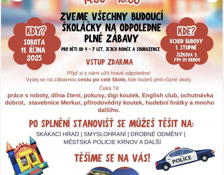 Krnov: ZŠ Žižkova zve budoucí prvňáčky na sobotní odpoledne plné her