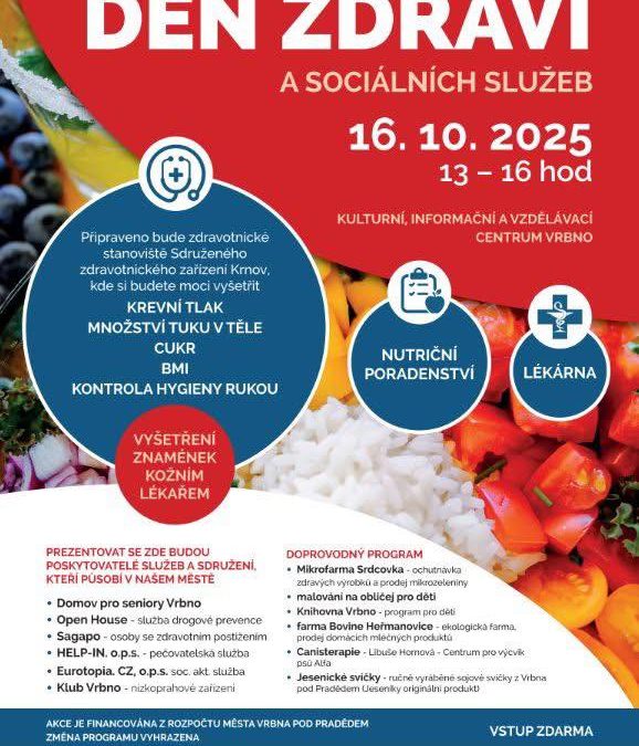 Den zdraví a sociálních služeb ve Vrbně nabídne vyšetření, poradenství i doprovodný program