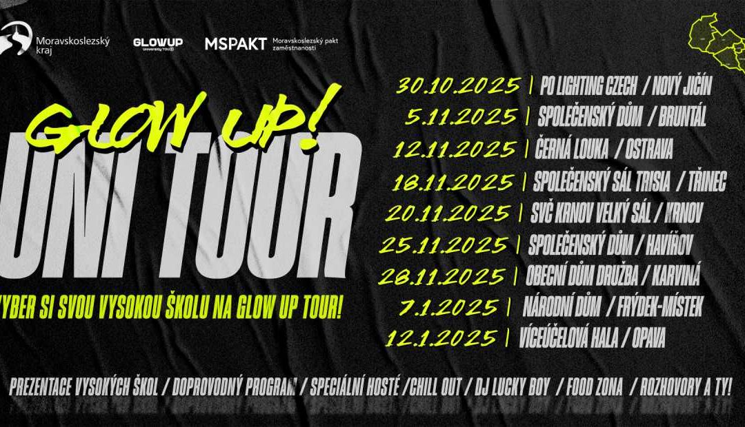 Moravskoslezský kraj motivuje mladé ke studiu doma: Startuje Glow Up UNIVERSITY TOUR