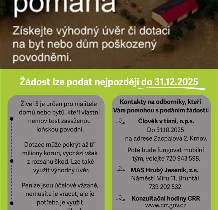 Konec roku se blíží – o státní pomoc po povodni lze žádat jen do vypršení termínu