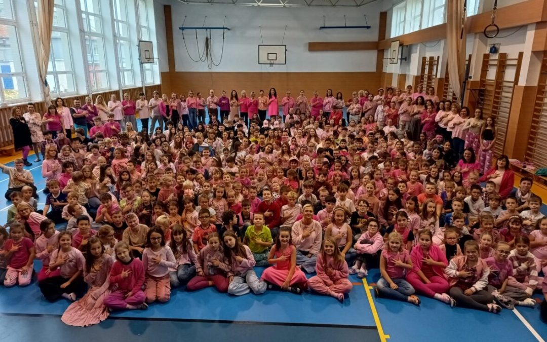 Základní škola v Bruntále se zbarvila do růžova na podporu kampaně Pink@Work