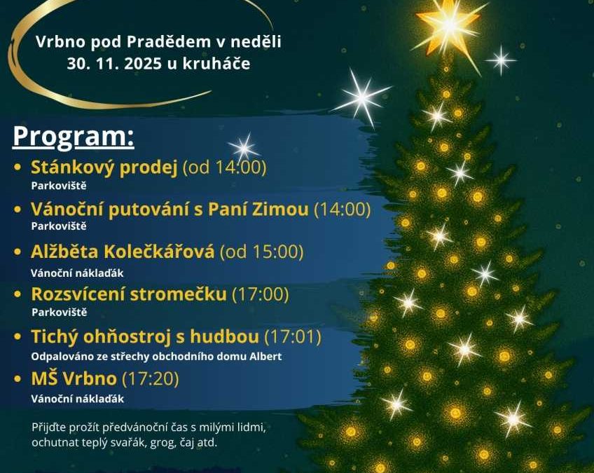 Vrbno pod Pradědem zahájí advent rozsvícením vánočního stromu