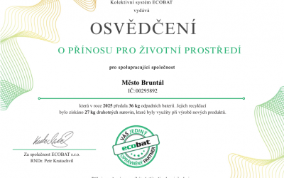 Město Bruntál získalo Osvědčení o přínosu pro životní prostředí za rok 2025