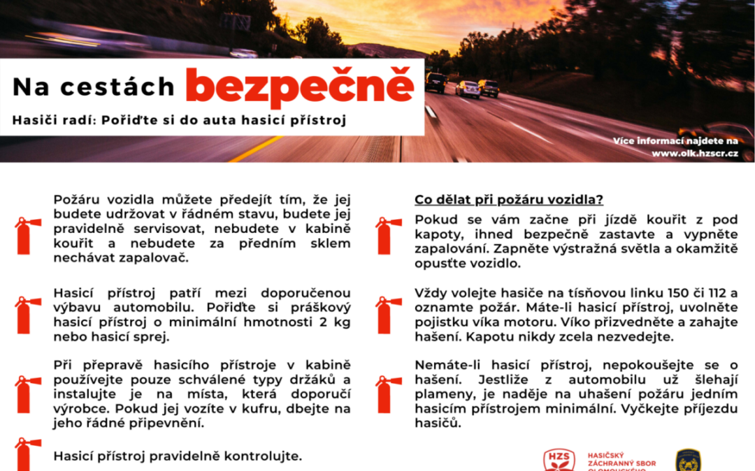 Hasiči radí: Pořiďte si hasicí přístroj do auta. Při požáru sníží škody