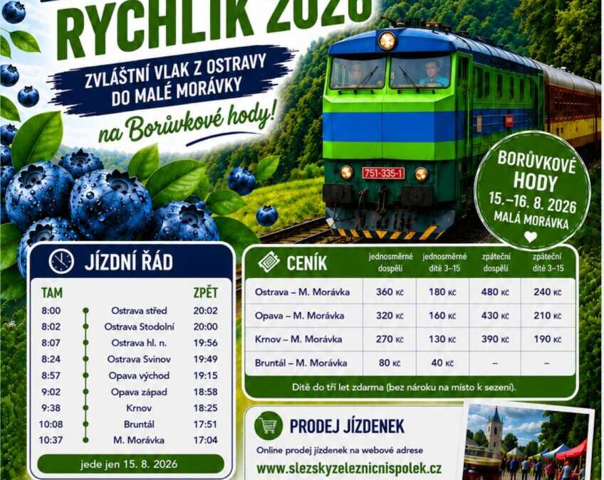 Borůvkový rychlík míří do Malé Morávky: speciální vlak zve na Borůvkové hody 2026