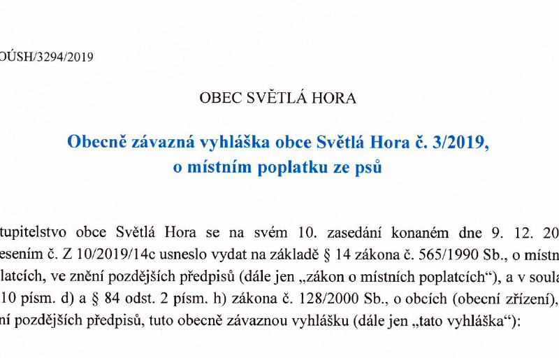 Foto: Vyhláška Obec Světlá Hora